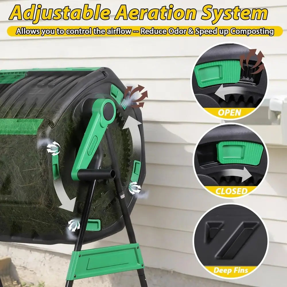 Octagonal Dual-Chamber Compost Tumbler With Thermometer Soil Tester Gloves