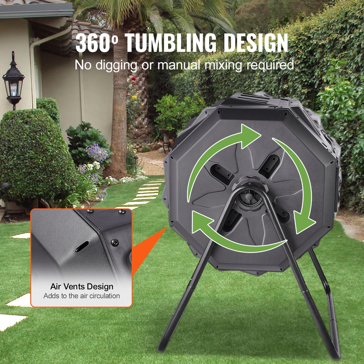 Dual Chamber Tumbling Composter Bin For Garden And Yard