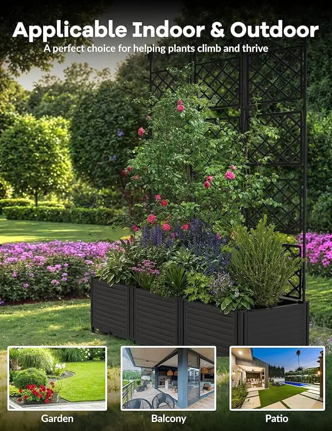 3/7 Panels Raised Garden Bed Outdoor Planter Box with Trellis , Vertical Planter Box For Tomato Planter Cage with Trellis for Climbing Plants Vegetable Flowers