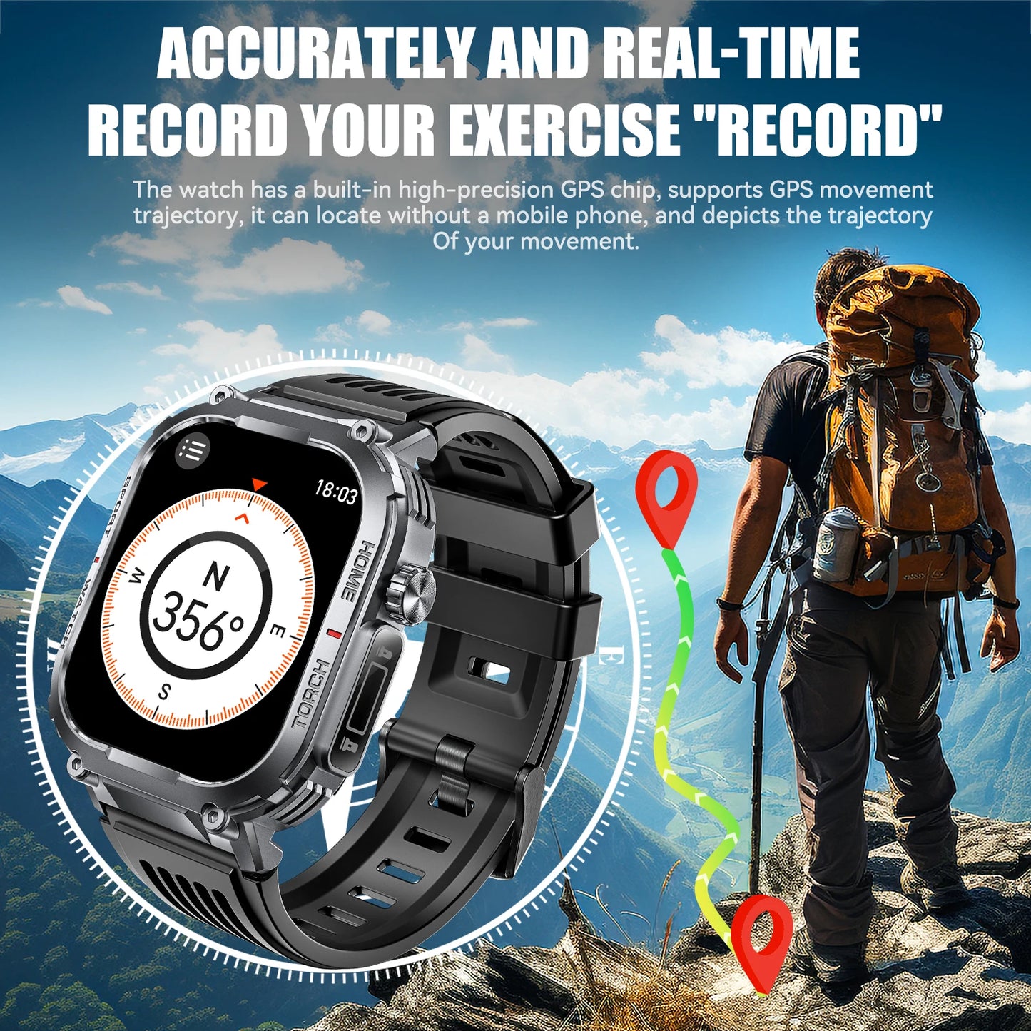 EIGIIS Smart Watch Men 3ATM Waterproof Compass Heart Rate Tracker