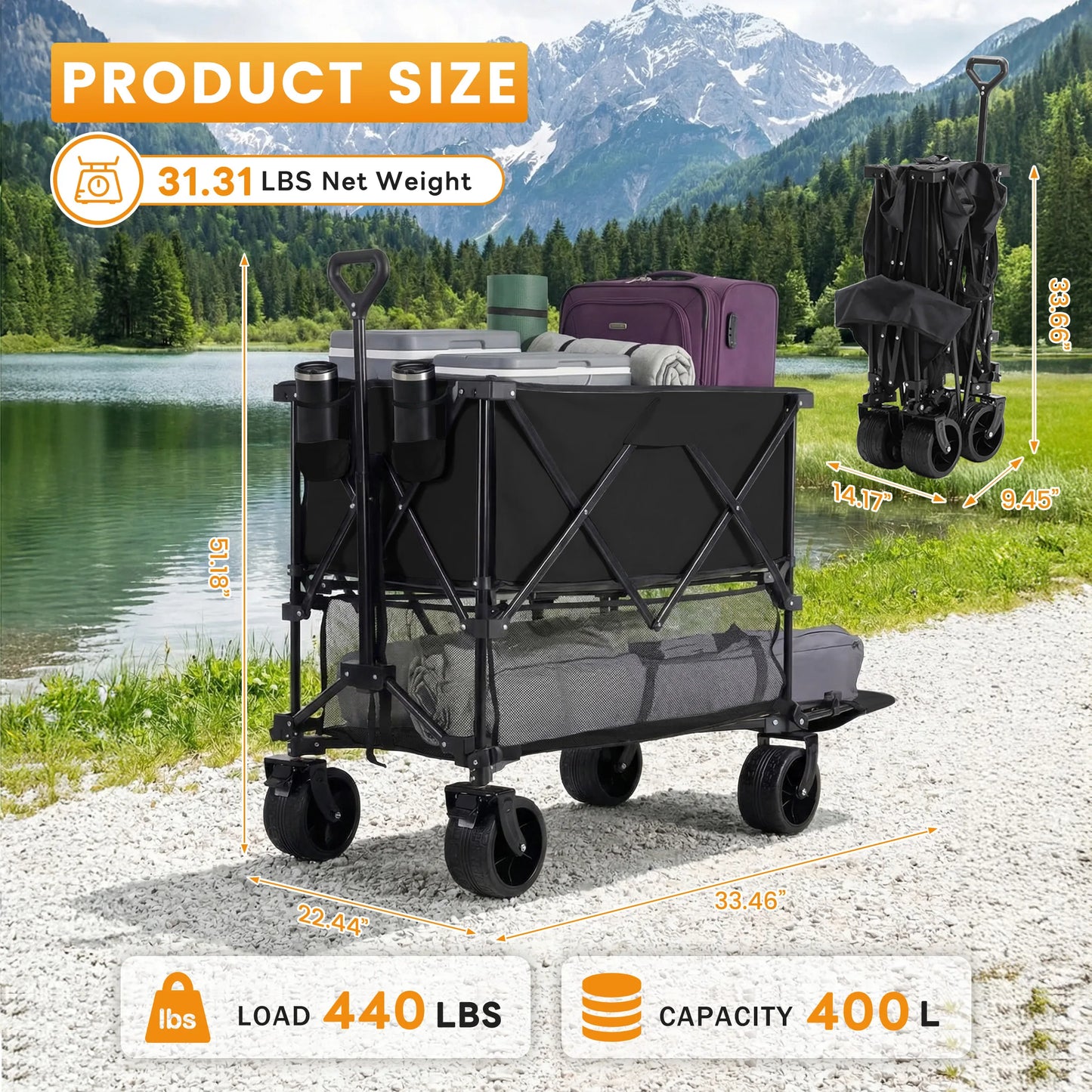 JHK Outdoor Double Decker Wagon Cart 440 Lb Capacity