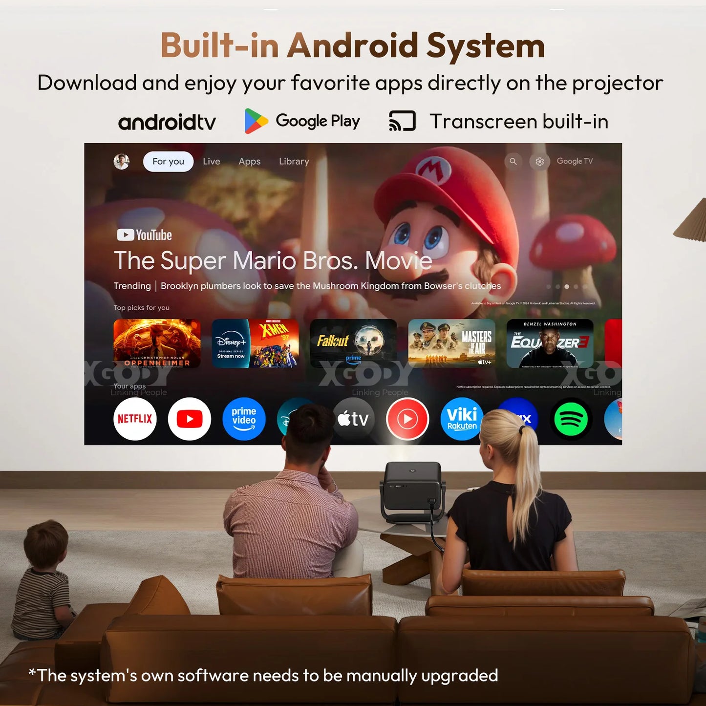 XGODY 4K Android Projector Keystone WiFi 6 BT FivePointFour