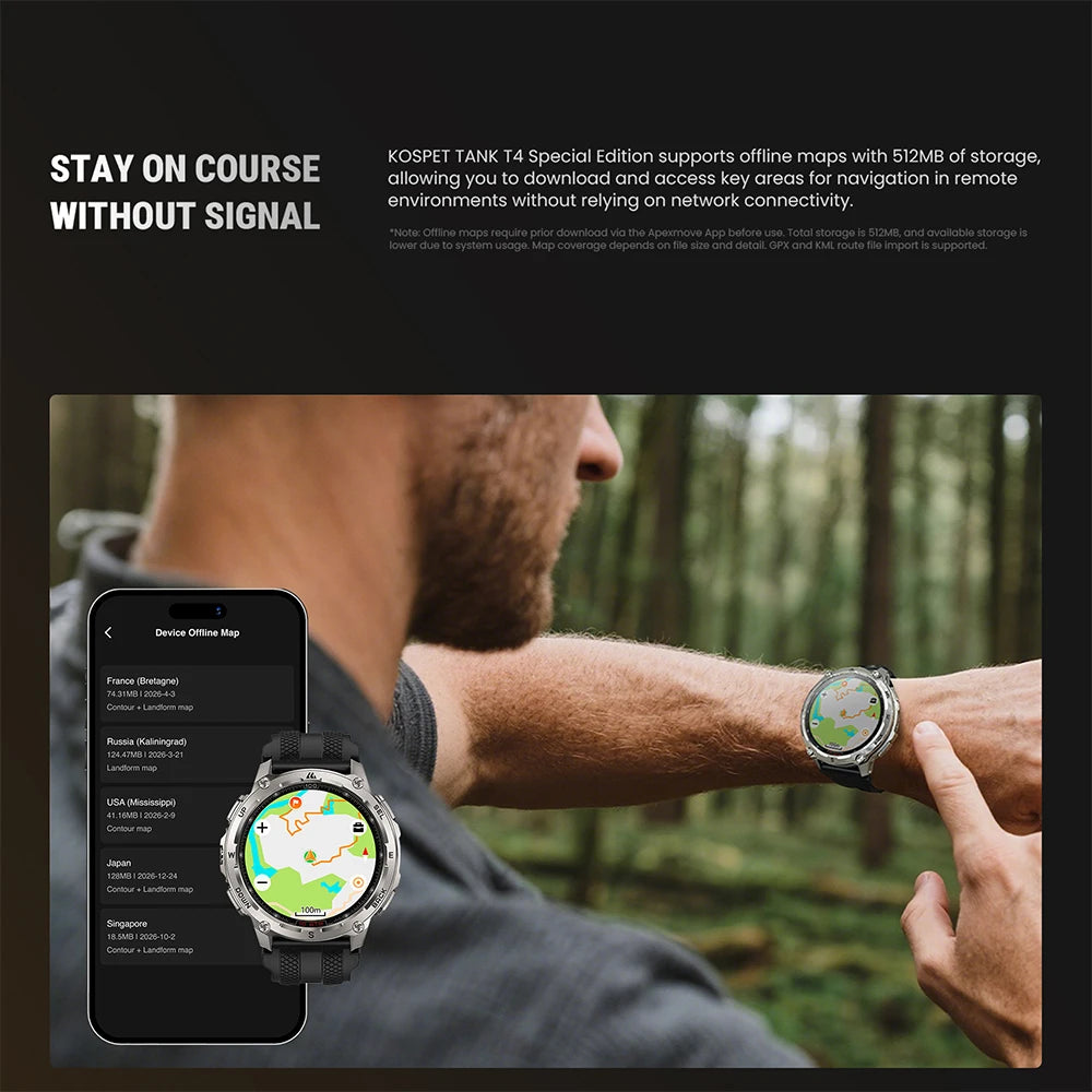KOSPET Tank T4 Special Edition GPS Smartwatch Offline Maps 10ATM