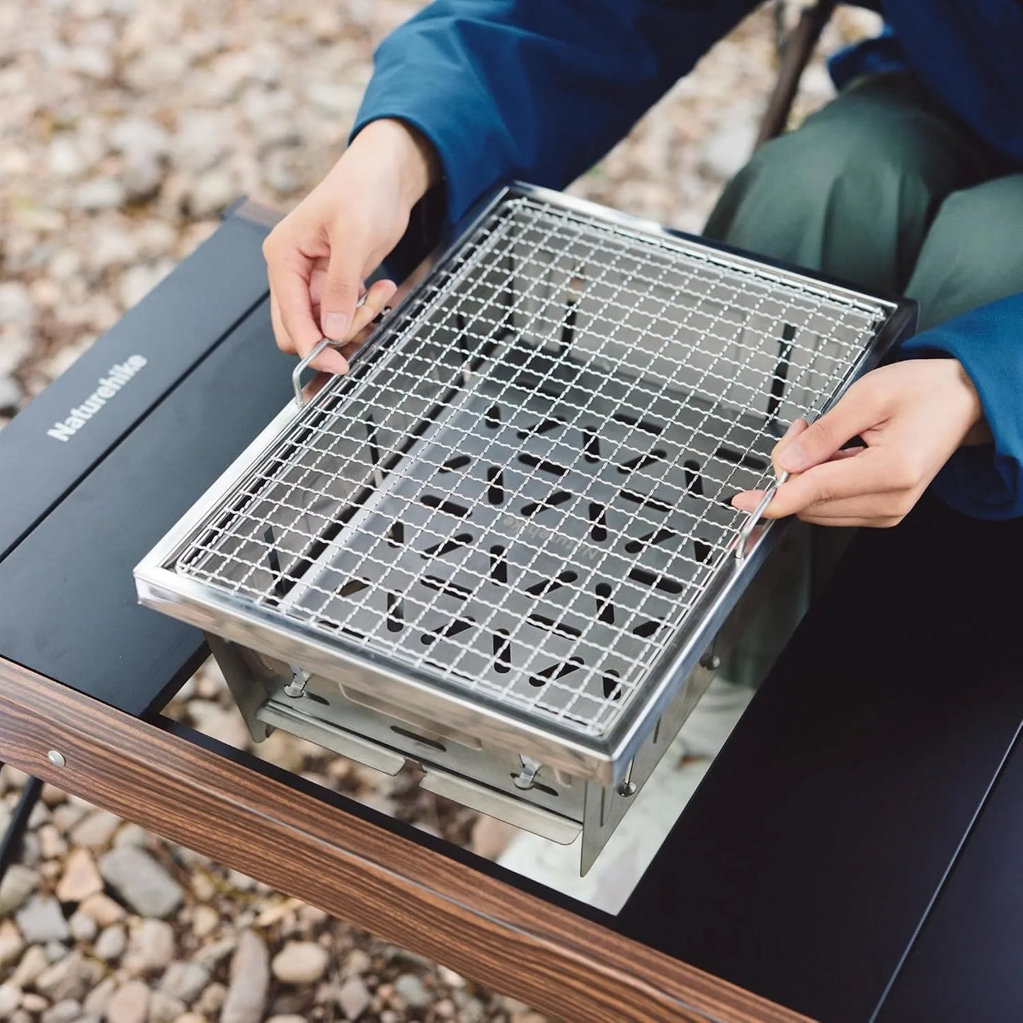 Naturehike Charcoal Grill for IGT Table Portable Folding BBQ Rack with Tongs