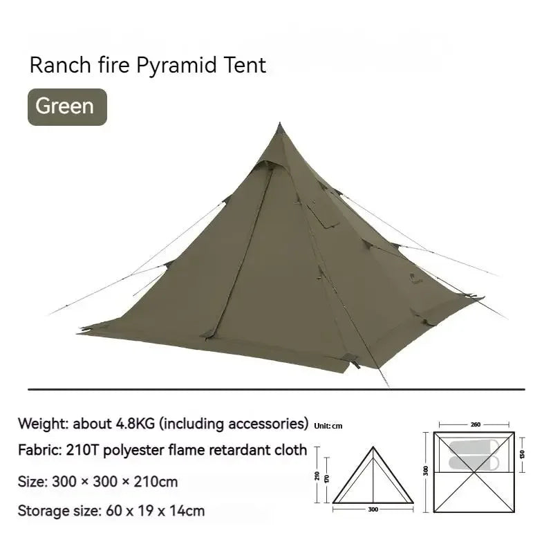 Naturehike Camping Tent with Chimney Window 2-4 Person Outdoor Ultralight Tipi Teepee Tent Pyramid Double Layer Flame-retardant
