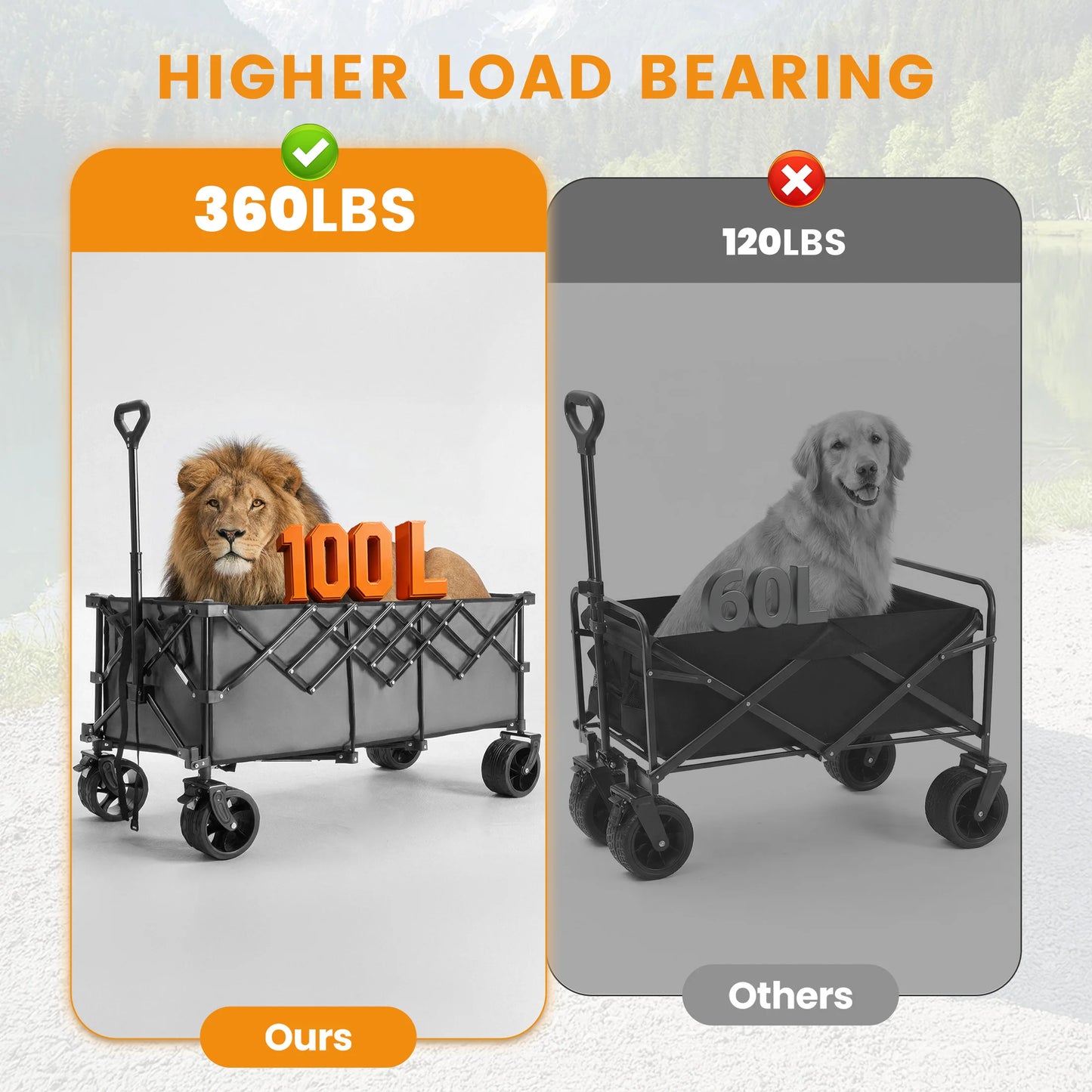 JHK Portable Collapsible Wagon Cart Heavy Duty Utility For Outdoors