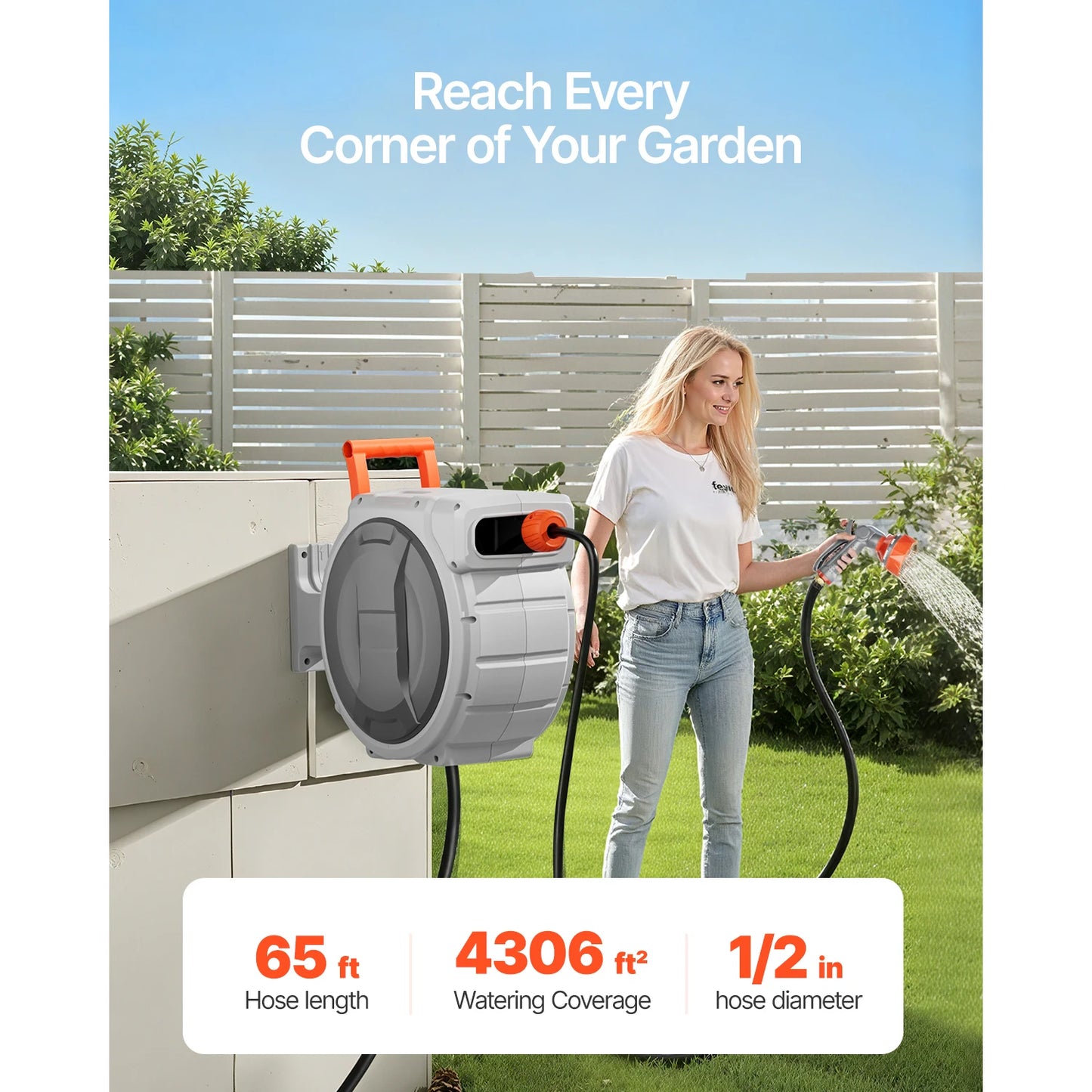 SucceBuy Retractable Garden Hose Reel With Nine Pattern Nozzle