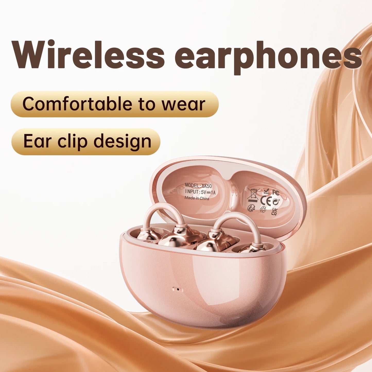 SHUKE Open Ear Clip Headphones Wireless Bluetooth 6.0 With Microphone