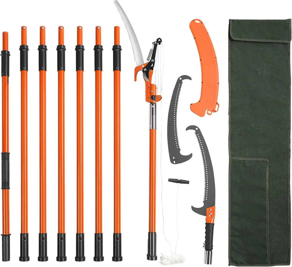 VEVOR 7.3-27 ft Extendable Pole Saw 8 Fiberglass Handles Steel Blade Scissors Tree Pruner for Palms Shrubs