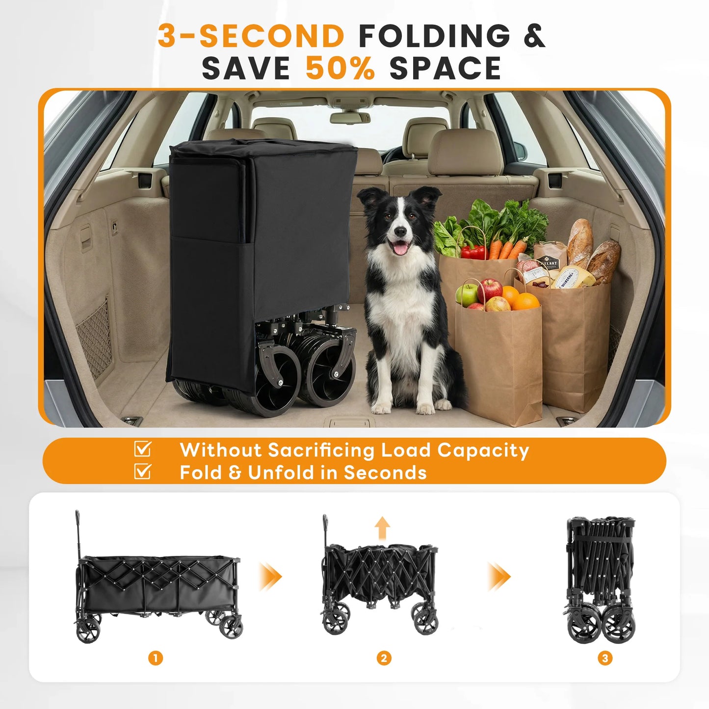 JHK Large Capacity Outdoor Foldable Cart Wagon For Shopping