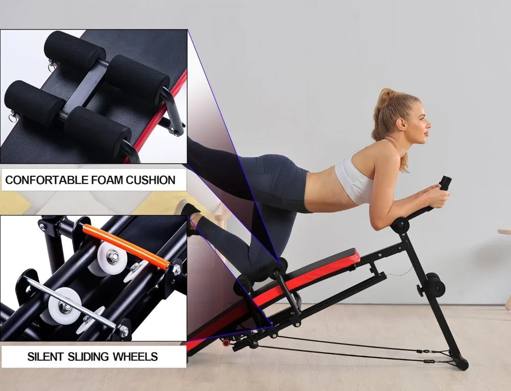 Ab Workout Equipment For Home, Sit Up Push Up Bench, 550lbs Capacity Foldable Abdomen Exercise Machine With Resistance Bands