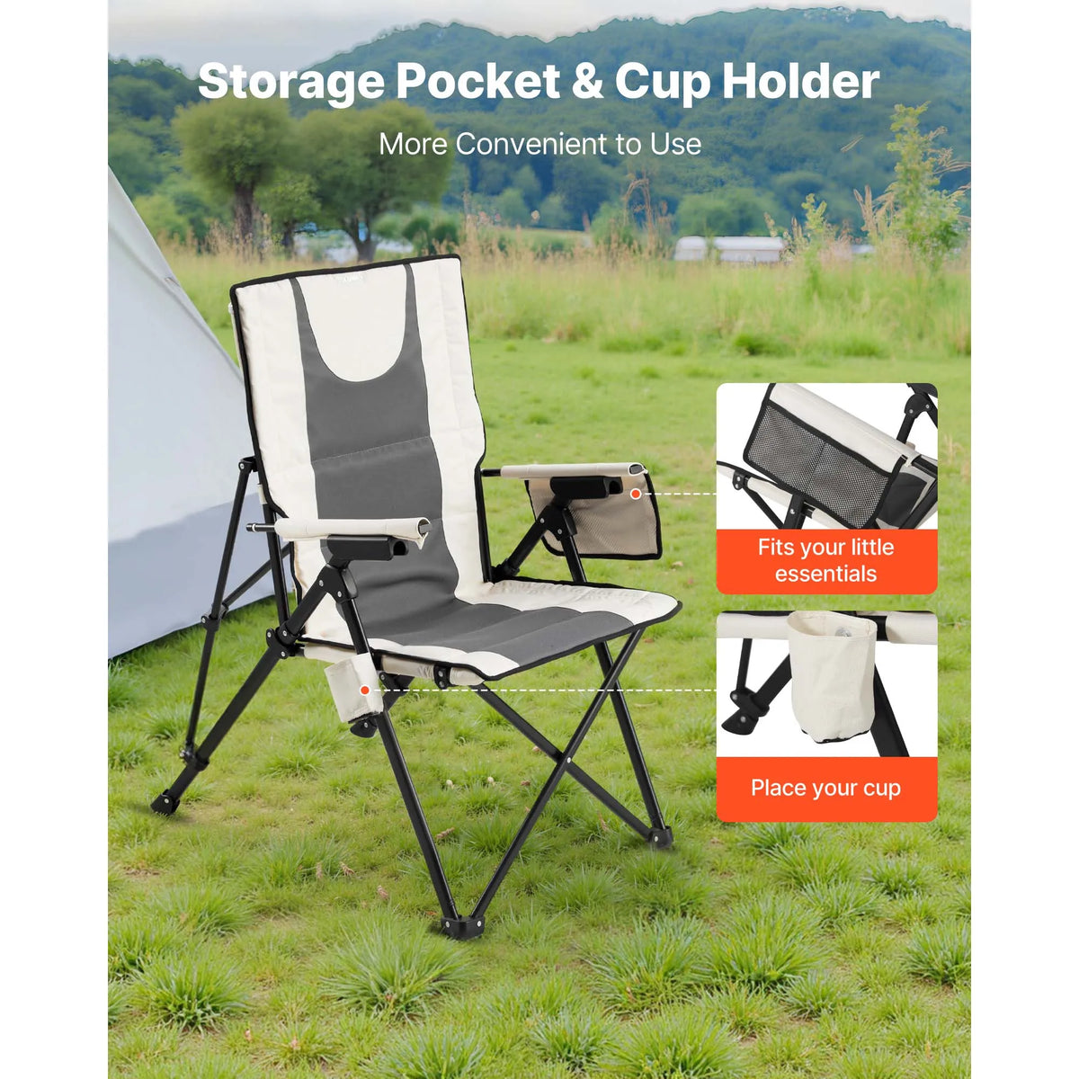 SucceBuy Folding Camping Chair, Outdoor High Back Chair Full Padded Beach Chairs with Armrest & Headrest Portable Lawn Chairs