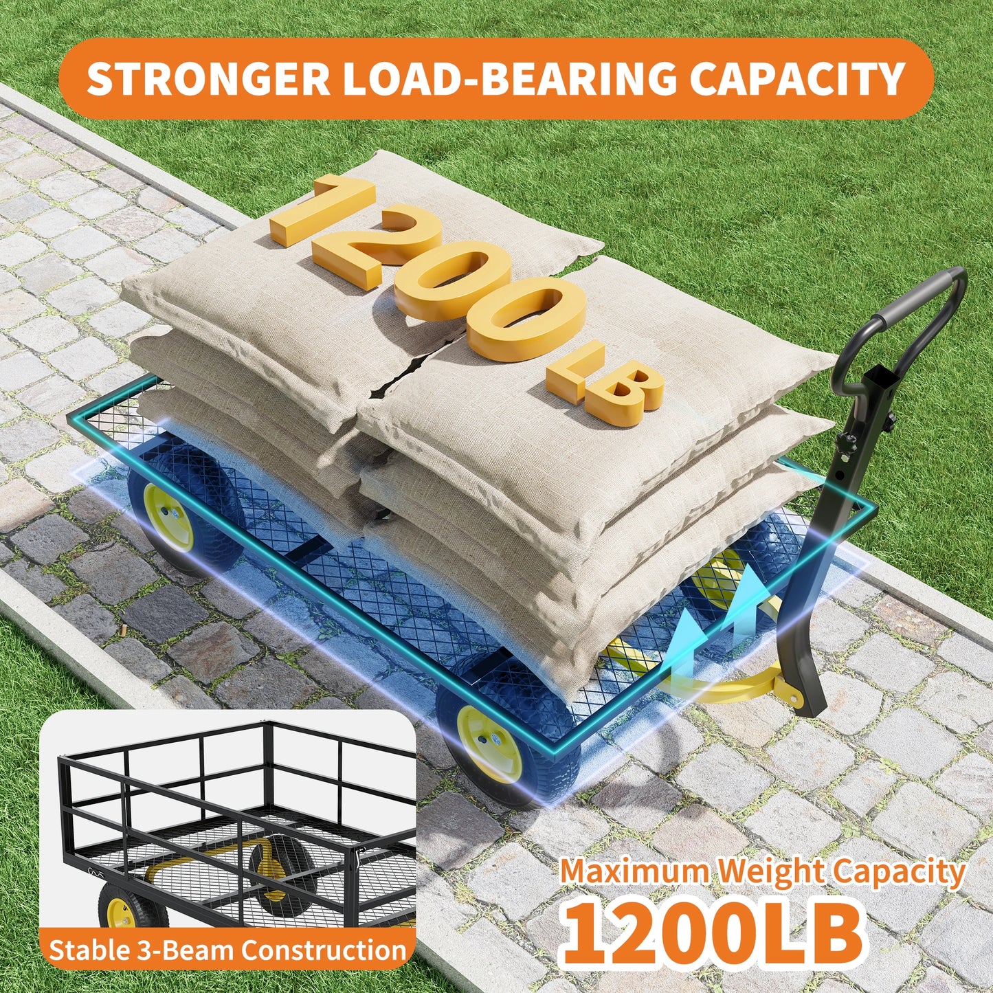 HiMISS Heavy Duty Garden Cart 1200 Pounds Capacity Wagon