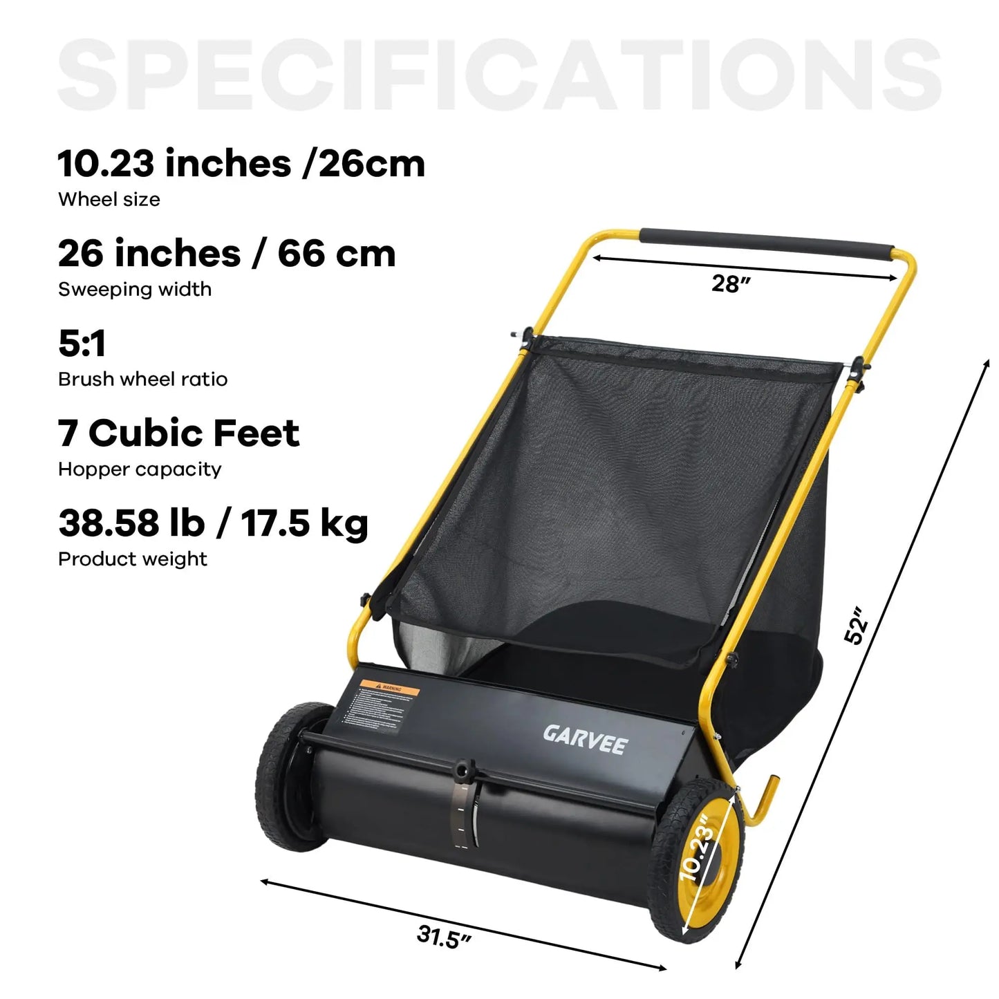 HiMISS Push Lawn Sweeper With Adjustable Brush Height For Grass