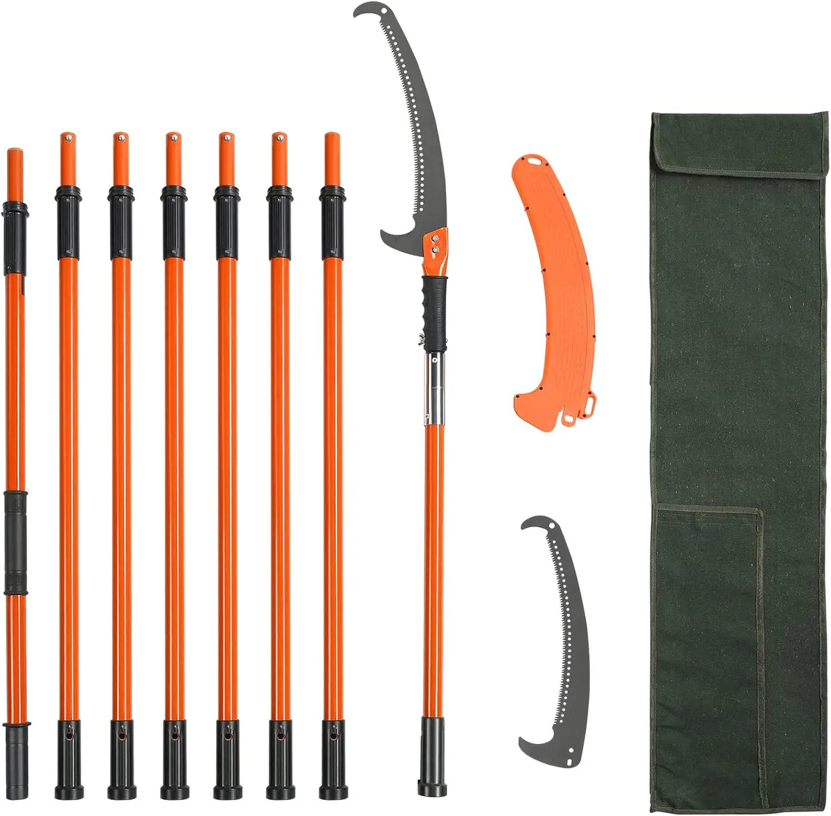 VEVOR 7.3-27 ft Extendable Pole Saw 8 Fiberglass Handles Steel Blade Scissors Tree Pruner for Palms Shrubs