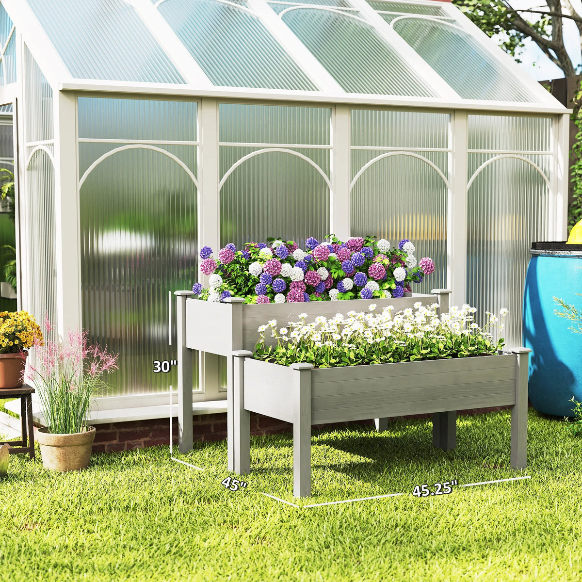 Outdoor/Indoor Raised Garden Bed Elevated Wooden Planter Box w/ 2 Compartments