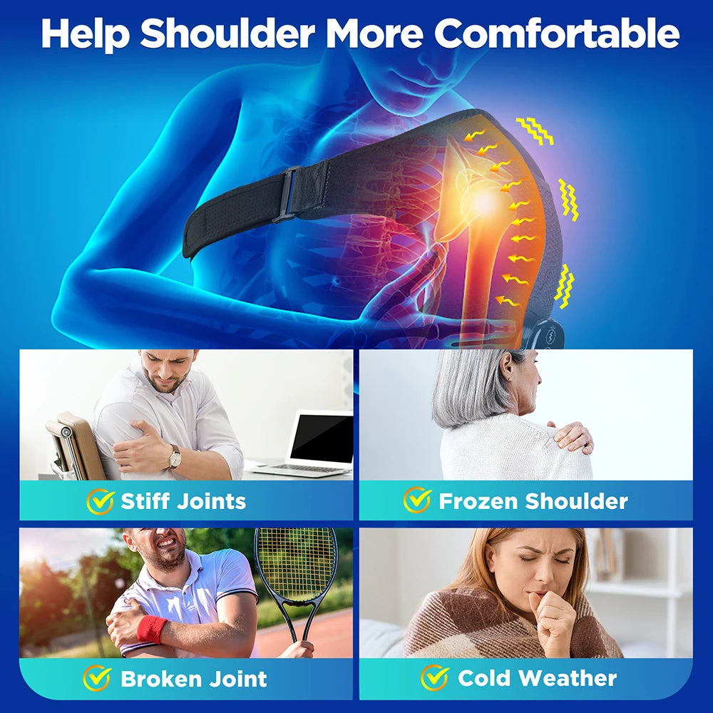 Heating and Vibration Shoulder Support Brace, Electric 3 Level Vibration Shoulder Heating Pad Health Care Shoulder Massager