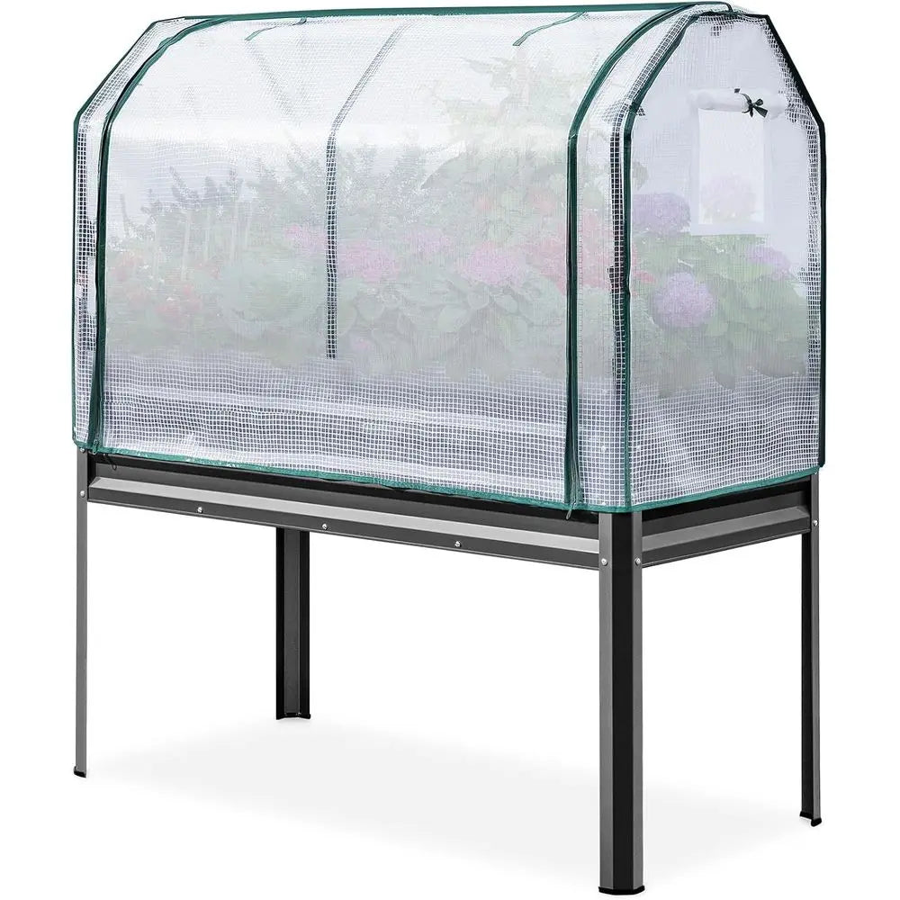 KING BIRD Large Raised Garden Bed with Cover Galvanized Elevated Planter Box with Legs 48×24×56 in or Backyard, Patio, Balcony,
