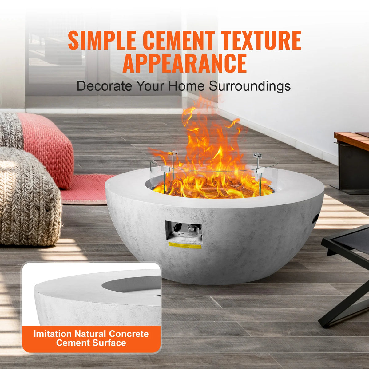 VEVOR Propane Fire Pit Outdoor Concrete Gas Fire Pit 39" Tabletop Lava Rocks Lid Rain Cover Adjust Flame Height 50000 BTU