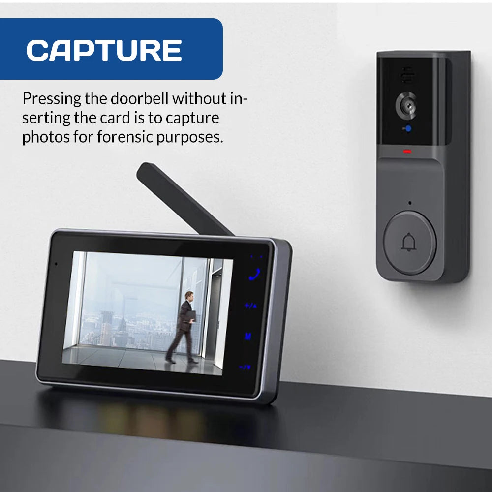 4.3" HD IPS Screen Wireless Visual Intercom Doorbell, 2.4G Smart Video Doorbell Camera 2-Way Talk Audio, Clear Night Vision Low Consumption Long Standby No WiFi Needed Household Home Security Monitoring System