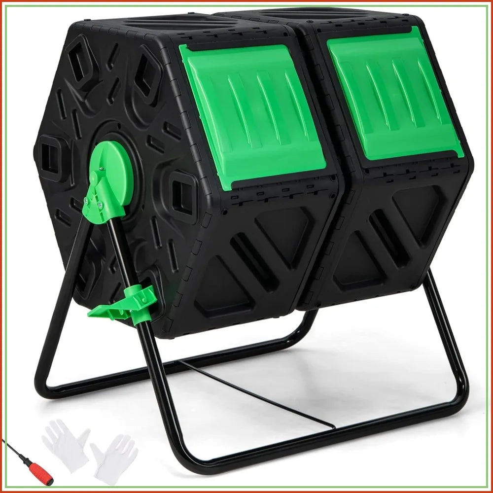 Dual Chamber Compost Tumbler With 360 Degree Rotation BPA Free For Outdoor Use