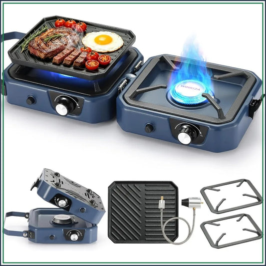Portable 304 Stainless 2 Burner Propane Camp Stove With Griddle