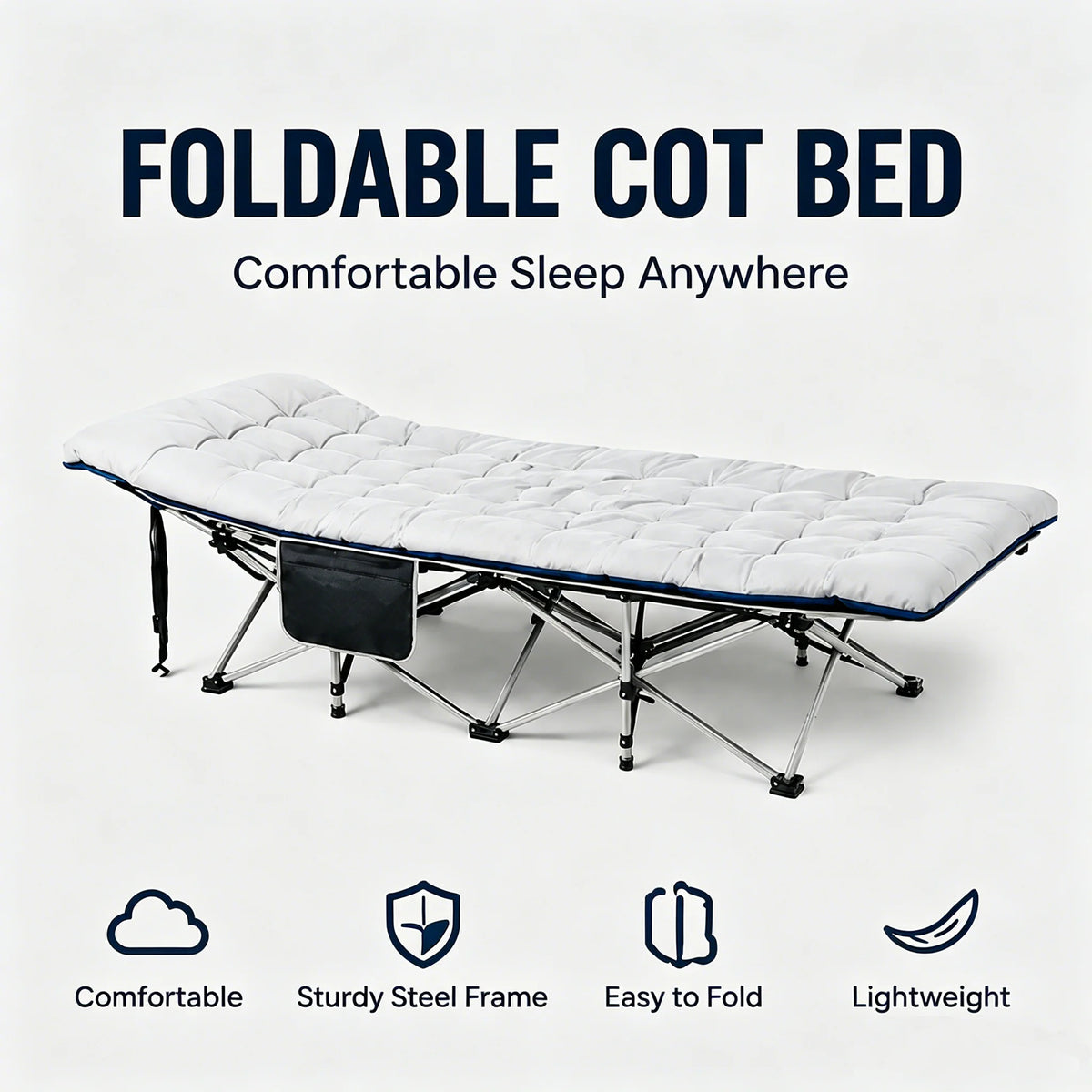 Portable Foldable Camping Cot with Thick Padded Mattress Comfortable Sleeping Bed with Sturdy Frame Compact Folding Guest Bed for Adults Easy Storage and Carrying for Outdoor Camping Travel Office Nap Patio Bedroom and Home U