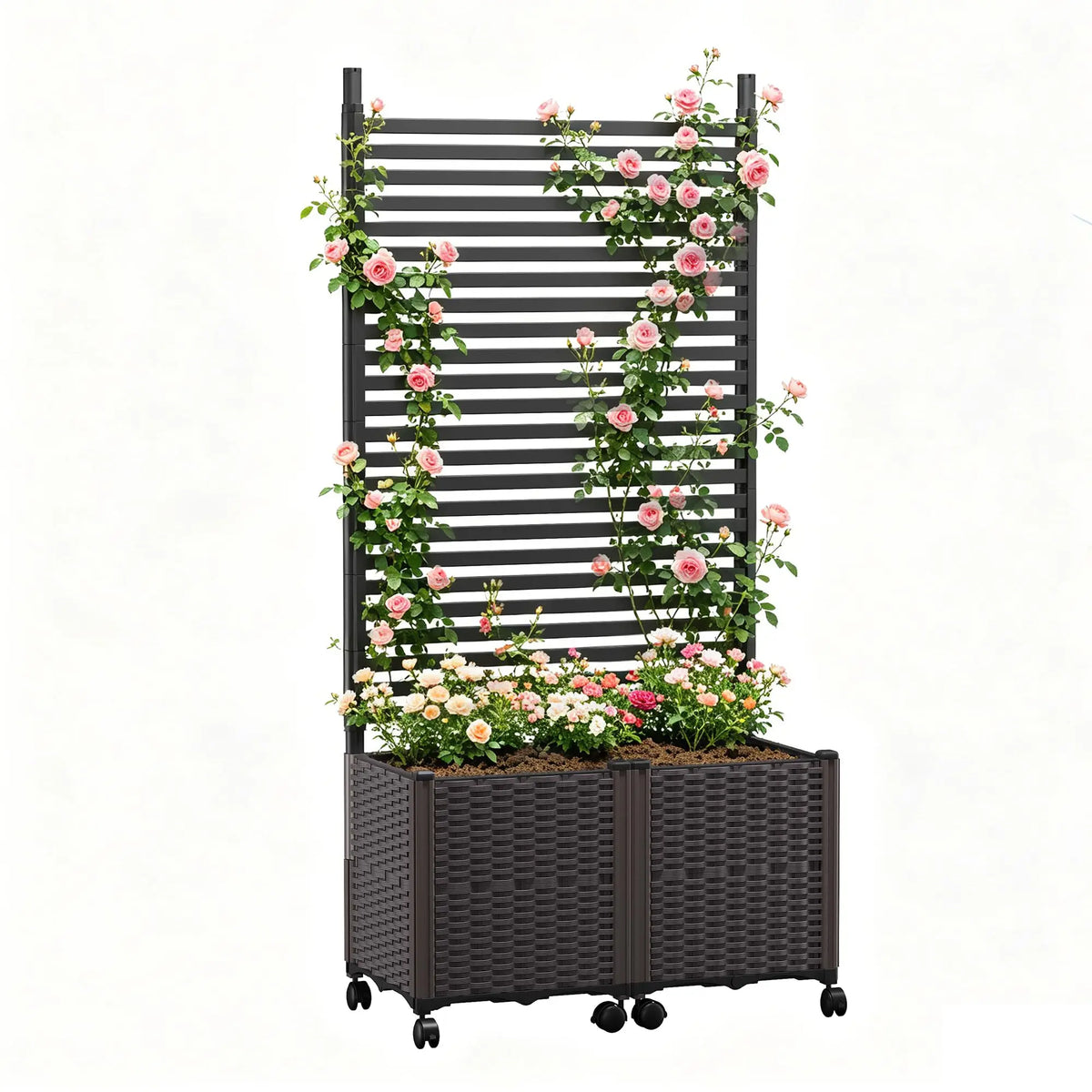 HiMISS Outdoor Planter Box With Trellis Wheels Privacy Screen