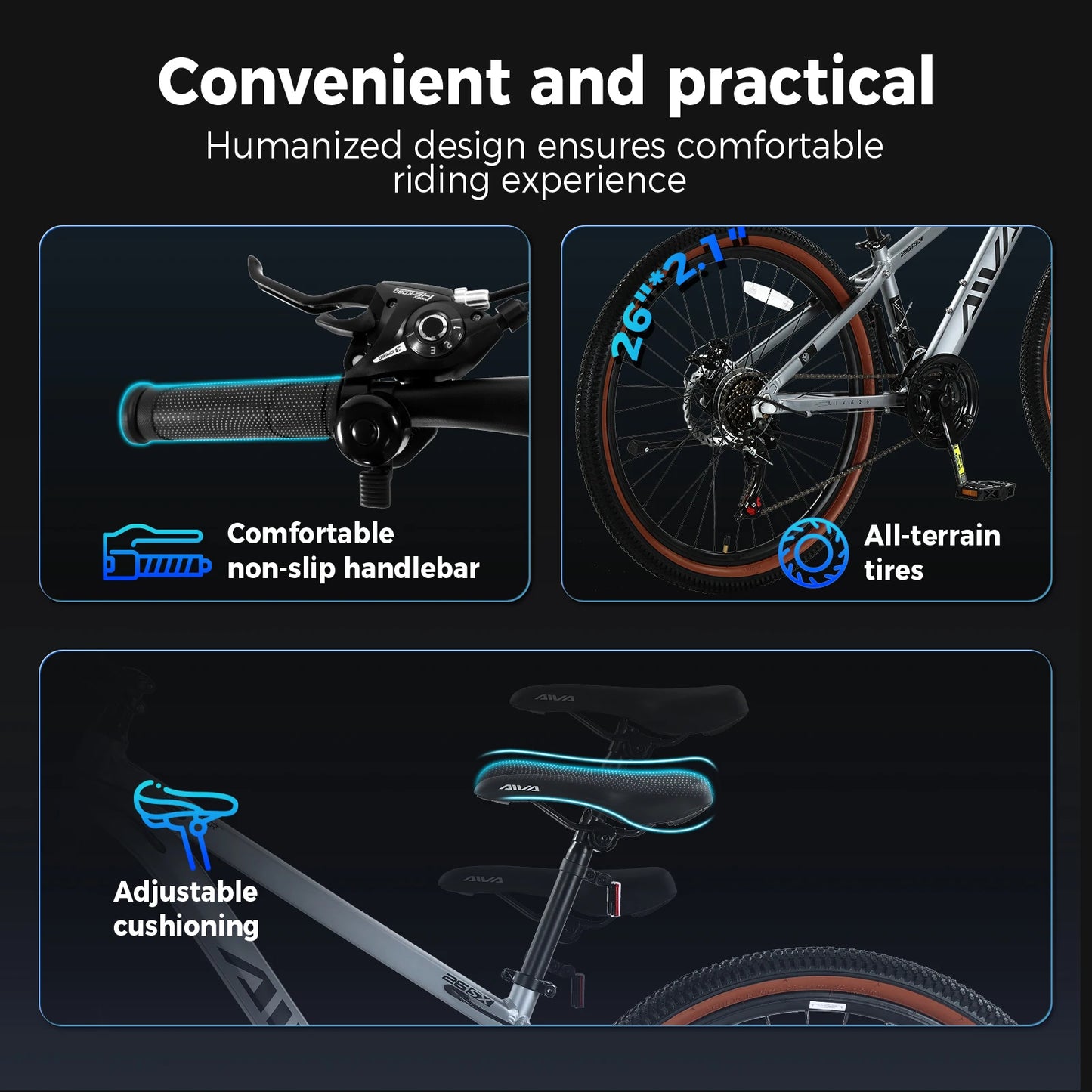 Aluminum Hardtail Mountain Bike Dual Disc Brakes 21 Speed