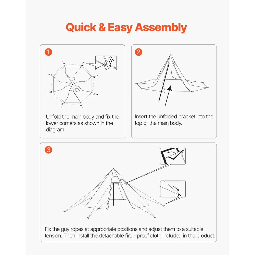 VEVOR Hot Tent, Camping Tipi Hot Tents with Stove Jack, Portable Winter Camping Tents with Snow Skirt, Easy Setup