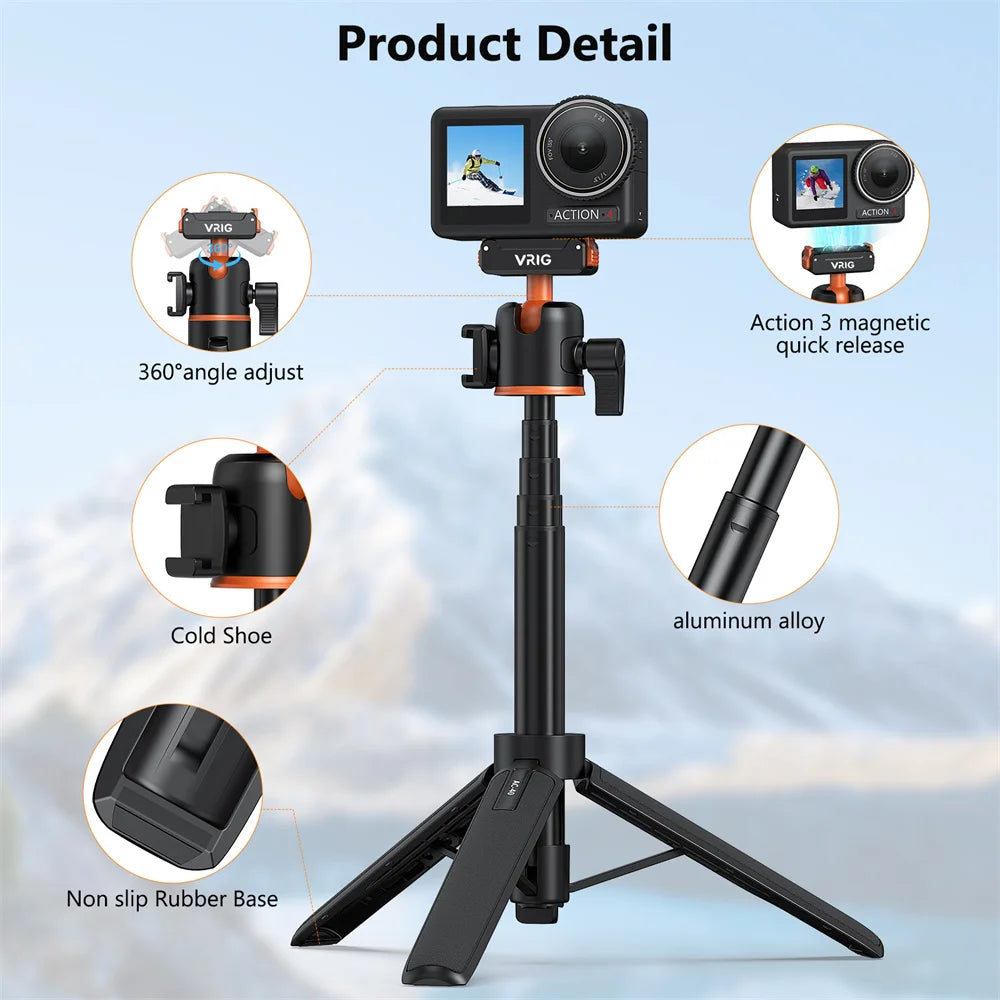 Vrig Magnetic Quick Release Tripod 360 Ballhead Cold Shoe Selfie